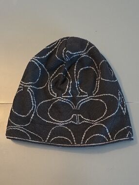 Coach Black Knit Hat with Silver Logo Detail